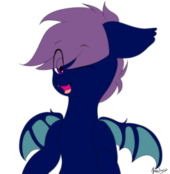 Size: 1317x1342 | Tagged: safe, artist:itwasscatters, oc, oc only, oc:system, bat pony, pony, bat wings, male, one eye closed, simple background, stallion, transparent background, wink