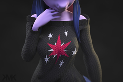 Size: 2074x1383 | Tagged: safe, artist:kelpiemoonknives, twilight sparkle, unicorn, anthro, g4, 3d, breasts, clothes, female, mare, panties, solo, sweater, underwear, zbrush