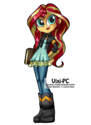 Size: 1024x1406 | Tagged: safe, artist:vixi-pc, sunset shimmer, equestria girls, g4, female, hand on hip, looking at you, simple background, smiling, solo, transparent background, watermark