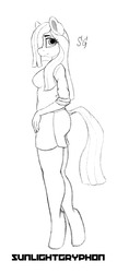 Size: 1860x4358 | Tagged: safe, artist:sunlightgryphon, marble pie, earth pony, anthro, unguligrade anthro, g4, clothes, female, looking at you, monochrome, sketch, skirt, solo