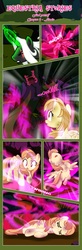 Size: 1919x5837 | Tagged: safe, artist:estories, oc, oc only, oc:alice goldenfeather, oc:möbius, pegasus, pony, unicorn, comic:find yourself, comic, crystal, female, glowing, glowing horn, hirudo, horn, male, mare, scar, stallion