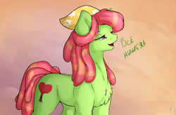 Size: 1990x1305 | Tagged: safe, artist:11-shadow, tree hugger, earth pony, pony, g4, abstract background, bandana, chest fluff, dialogue, ear fluff, female, hat, lidded eyes, mare, open mouth, russian, solo, translated in the comments