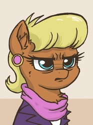 Size: 497x667 | Tagged: safe, artist:plunger, ms. harshwhinny, earth pony, pony, g4, 4chan, angry, bust, clothes, drawthread, ear piercing, earring, female, jewelry, piercing, scarf, shirt, solo