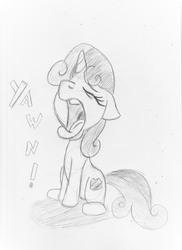 Size: 2482x3413 | Tagged: safe, artist:otakuponi, sweetie belle, pony, g4, female, high res, sitting, solo, traditional art, yawn