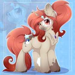 Size: 1600x1600 | Tagged: safe, artist:pvrii, oc, oc only, oc:cassidy, pony, unicorn, chest fluff, cute, female, gift art, jewelry, looking at you, mare, pendant, smiling, solo, unshorn fetlocks, zoom layer