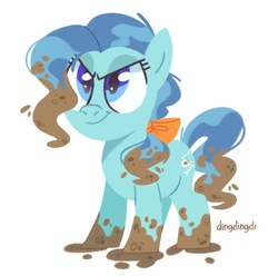 Size: 1977x1960 | Tagged: safe, artist:dingdingdi, petunia paleo, earth pony, pony, g4, the fault in our cutie marks, female, filly, mud, simple background, smiling, solo, white background