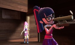 Size: 1280x768 | Tagged: safe, artist:n3onh100, sci-twi, sour sweet, twilight sparkle, equestria girls, g4, 3d, female, glasses, gmod, gun, knife, optical sight, rifle, sniper, sniper (tf2), sniper rifle, spy, spy (tf2), team fortress 2, this will end in death, this will end in pain, this will not end well, weapon