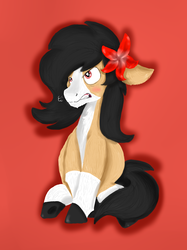 Size: 917x1225 | Tagged: safe, artist:euspuche, oc, oc only, oc:liliya krasnyy, earth pony, pony, angry, female, flower, flower in hair, mare, simple background, solo