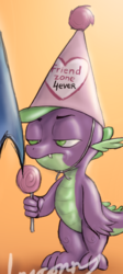 Size: 257x572 | Tagged: safe, artist:cyrilunicorn, spike, dragon, g4, candy, food, friendzone, hat, hello darkness my old friend, lidded eyes, lollipop