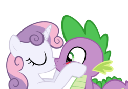 Size: 1000x700 | Tagged: safe, artist:rozyfly10, spike, sweetie belle, dragon, pony, unicorn, g4, blushing, duo, female, kiss on the lips, kissing, male, ship:spikebelle, shipping, simple background, straight, transparent background, vector