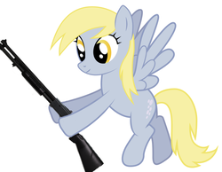 Size: 900x700 | Tagged: safe, derpy hooves, pony, g4, female, gun, mossberg 590, shotgun, solo, this can only end well, weapon