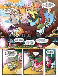 Size: 720x960 | Tagged: safe, artist:tonyfleecs, idw, official comic, discord, fluttershy, gummy, pinkie pie, alligator, draconequus, earth pony, pegasus, pony, discordant harmony, g4, spoiler:comic, spoiler:comic57, comic, female, male, mare, portal, preview