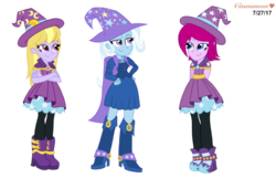 Size: 1805x1163 | Tagged: safe, artist:cinnamon-swirls, fuchsia blush, lavender lace, trixie, equestria girls, g4, my little pony equestria girls: rainbow rocks, background human, female, requested art, simple background, transparent background, trio, trio female, trixie and the illusions, vector