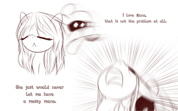 Size: 1680x1050 | Tagged: dead source, safe, artist:an-m, oc, oc only, earth pony, pony, dialogue, eyes closed, glowing eyes, pony oc, screaming, sketch, text