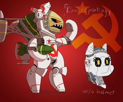 Size: 3000x2500 | Tagged: safe, artist:mopyr, derpibooru exclusive, oc, oc only, oc:kirav, pony, robot, bomb, command and conquer, communism, female, high res, kirov airship, ponified, red alert 2, solo, soviet, weapon