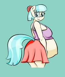 Size: 1765x2089 | Tagged: safe, artist:funble, color edit, colorist:lurkerden, edit, coco pommel, anthro, g4, belly, big belly, clothes, coco preggo, colored, female, hyper, hyper pregnancy, looking at you, pregnant, skirt, solo