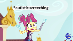 Size: 1100x618 | Tagged: safe, edit, edited screencap, screencap, sour sweet, equestria girls, g4, my little pony equestria girls: friendship games, angry, autistic screeching, female, freckles, male, meme, sanic, solo, sonic the hedgehog, sonic the hedgehog (series)