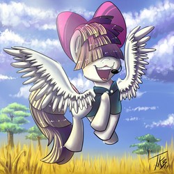 Size: 1280x1280 | Tagged: safe, artist:wildpaws, songbird serenade, pegasus, pony, g4, my little pony: the movie, female, flying, headworn microphone, mare, microphone, singing, solo, spread wings, wings