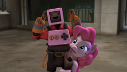 Size: 1920x1080 | Tagged: safe, pinkie pie, earth pony, pony, g4, 3d, crossover, cute, engineer, engineer (tf2), happy, peace sign, source filmmaker, team fortress 2