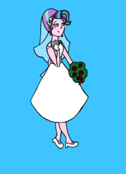 Size: 2550x3507 | Tagged: safe, artist:gratzalia, starlight glimmer, human, g4, beanie, blushing, bouquet, bride, clothes, dress, female, hat, high res, humanized, pony coloring, simple background, solo, wedding dress