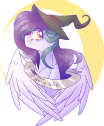 Size: 1024x1234 | Tagged: safe, artist:erinartista, oc, oc only, oc:shylu, pegasus, pony, banne, bust, female, hat, mare, portrait, simple background, solo, transparent background, witch, witch hat