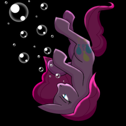 Size: 900x900 | Tagged: safe, artist:alannaartroid, pinkie pie, earth pony, pony, g4, air bubble, asphyxiation, black background, bubble, drowning, female, imminent death, mare, simple background, solo, underwater, wet mane