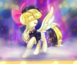 Size: 2200x1840 | Tagged: safe, artist:tcn1205, songbird serenade, pony, g4, my little pony: the movie, headworn microphone, light, sia (singer), singing, stage