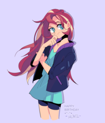 Size: 705x826 | Tagged: safe, artist:dusty-munji, sunset shimmer, equestria girls, g4, clothes, cute, female, looking at you, shorts, smiling, solo