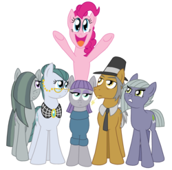 Size: 1800x1777 | Tagged: safe, artist:crazynutbob, cloudy quartz, igneous rock pie, limestone pie, marble pie, maud pie, pinkie pie, earth pony, pony, g4, family, pie family, pie sisters, ship:quartzrock, siblings, simple background, sisters, transparent background