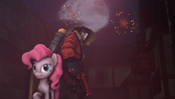 Size: 1024x576 | Tagged: safe, pinkie pie, earth pony, pony, g4, 3d, crossover, pyro (tf2), source filmmaker, team fortress 2