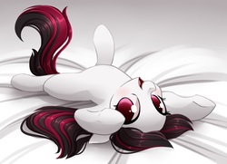 Size: 2700x1950 | Tagged: source needed, safe, artist:starshinebeast, oc, oc only, oc:electra sparks, pony, cute, female, looking at you, mare, on back, simple background, solo, upside down