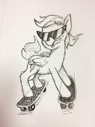 Size: 960x1280 | Tagged: safe, artist:docwario, rainbow dash, pony, g4, awesome, cool, skateboard, sunglasses, tongue out, traditional art