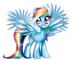 Size: 1120x950 | Tagged: safe, artist:tiffanymarsou, rainbow dash, pegasus, pony, g4, backwards cutie mark, female, grin, mare, multicolored hair, simple background, smiling, solo, spread wings, transparent background, wings