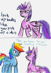 Size: 2893x4092 | Tagged: safe, artist:dyonys, rainbow dash, twilight sparkle, alicorn, pony, g4, comic, dialogue, funny, male, simpsons did it, the simpsons, twilight sparkle (alicorn)