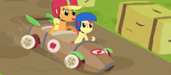 Size: 1600x706 | Tagged: safe, artist:thomaszoey3000, apple bloom, applejack, earth pony, pony, g4, the cart before the ponies, cart, driving