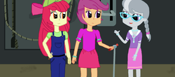 Size: 1600x706 | Tagged: safe, artist:thomaszoey3000, apple bloom, scootaloo, silver spoon, equestria girls, g4