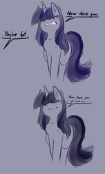 Size: 4961x8175 | Tagged: safe, artist:duop-qoub, twilight sparkle, pony, unicorn, descended twilight, g4, absurd resolution, angry, bully, bullying, chest fluff, crying, dialogue, fat shaming, gray background, offscreen character, sad, simple background