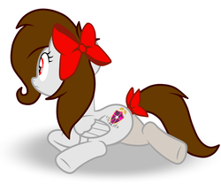 Size: 1200x1000 | Tagged: safe, artist:rsa.fim, oc, oc only, oc:whisper hope, pegasus, pony, bow, butt, female, mare, mexican, plot, prone, red eyes, ribbon, simple background, solo, tail bow, tail wrap, unitárium