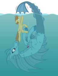 Size: 2000x2600 | Tagged: safe, artist:pinstripe panda, derpibooru exclusive, feather bangs, sonata dusk, earth pony, pony, siren, g4, hard to say anything, asphyxiation, bubble, drowning, duo, high res, imminent death, imminent drowning, mouth hold, simple background, sirens doing siren things, tail, tail pull, true form, underwater, vector