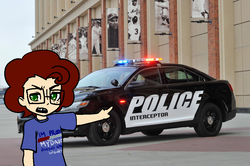 Size: 999x665 | Tagged: safe, artist:/d/non, oc, oc only, oc:reuben, satyr, car, irl, male, parent:cheese sandwich, photo, police car, real life background