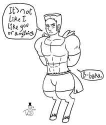 Size: 1269x1500 | Tagged: safe, artist:oneovertwo, oc, oc only, oc:herc, satyr, muscles, parent:bulk biceps, tsundere