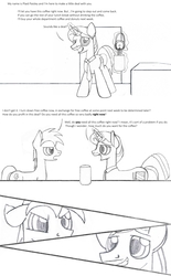 Size: 1312x2119 | Tagged: safe, artist:dsb71013, oc, oc only, oc:night cap, pony, coffee, comic, magic, monochrome, telekinesis