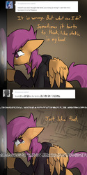 Size: 750x1500 | Tagged: safe, artist:conmanwolf, scootaloo, pegasus, pony, ask factory scootaloo, fanfic:rainbow factory, g4, clothes, comic, crying, factory scootaloo, static
