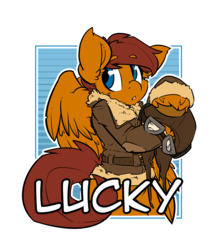 Size: 2100x2400 | Tagged: safe, artist:bbsartboutique, oc, oc only, oc:lucky, pegasus, pony, badge, bomber jacket, clothes, con badge, flying helmet, goggles, high res, jacket, looking away, pilot, solo, wings