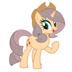 Size: 1500x1500 | Tagged: safe, artist:enzomersimpsons, applejack, rarity, oc, oc:bell fruit, pony, unicorn, g4, female, fusion, mare, open mouth, raised hoof, simple background, solo, white background