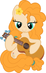 Size: 3781x5968 | Tagged: safe, artist:jhayarr23, pear butter, earth pony, pony, g4, the perfect pear, acoustic guitar, female, flower, flower in hair, guitar, lidded eyes, mare, musical instrument, simple background, smiling, solo, transparent background, vector