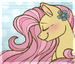 Size: 1000x850 | Tagged: safe, artist:twixyamber, fluttershy, pegasus, pony, g4, blushing, bust, cute, eyes closed, female, flower, flower in hair, mare, portrait, shyabetes, solo