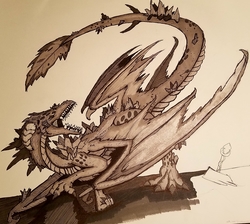 Size: 2103x1883 | Tagged: safe, artist:zalla661, princess ember, dragon, g4, ambiguous gender, dragon lord ember, monochrome, possessed, solo, traditional art