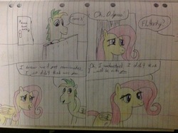 Size: 2592x1936 | Tagged: safe, artist:didgereethebrony, fluttershy, oc, oc:didgeree, pony, g4, lined paper, musical instrument, piano, shipping fuel, traditional art