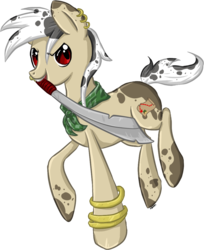 Size: 846x1035 | Tagged: safe, artist:violentdreamsofmine, oc, oc only, oc:treasure naughty, earth pony, pony, female, mare, mouth hold, simple background, solo, sword, transparent background, weapon